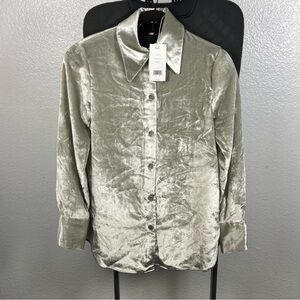 Vince Women’s Shimmering Silver Button-Up Blouse Top Size XXS